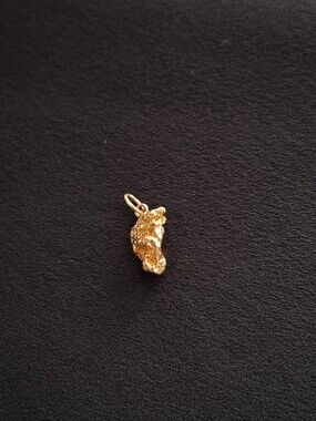 12K Gold Nugget Charm Pendant Yukon Alaska Style 70s 80s Era